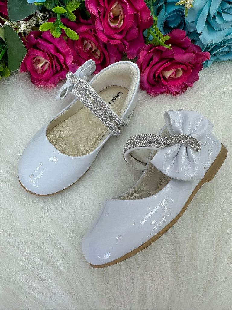 Sapatilha Branca com Lacinho e Strass para Meninas
