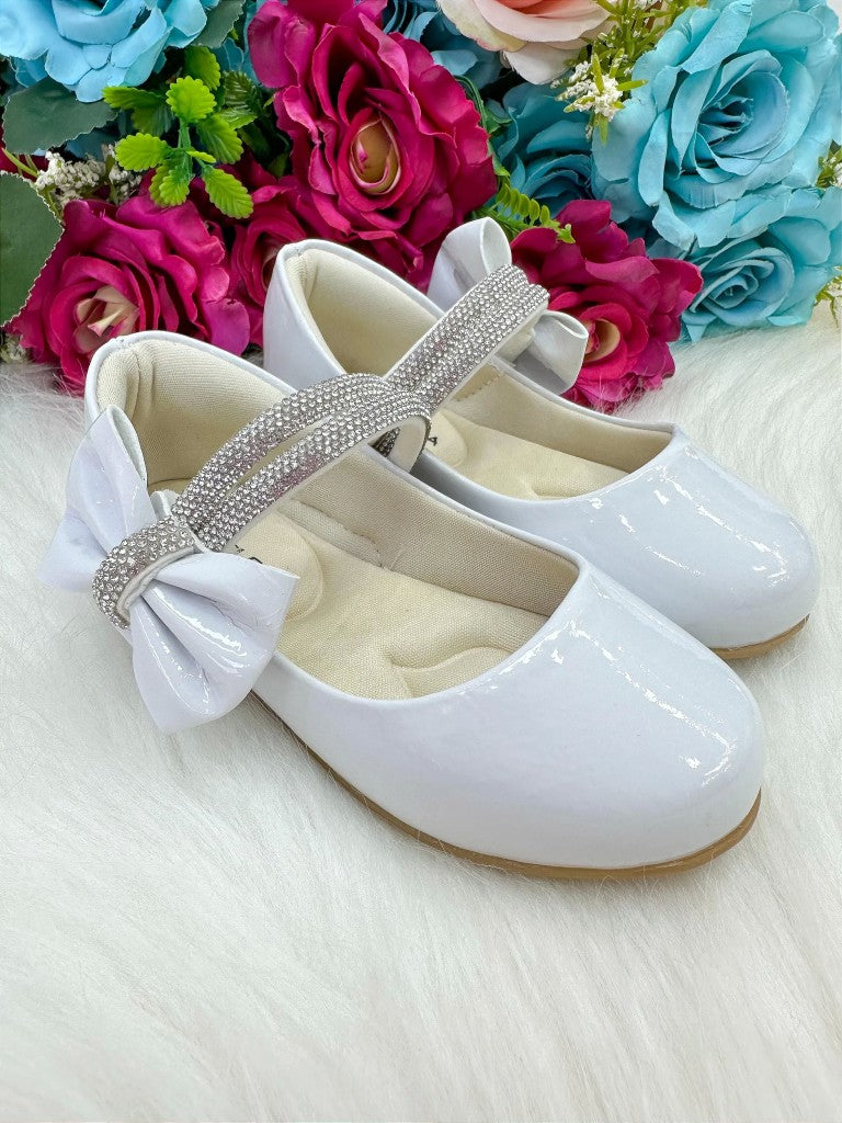 Sapatilha Branca com Lacinho e Strass para Meninas
