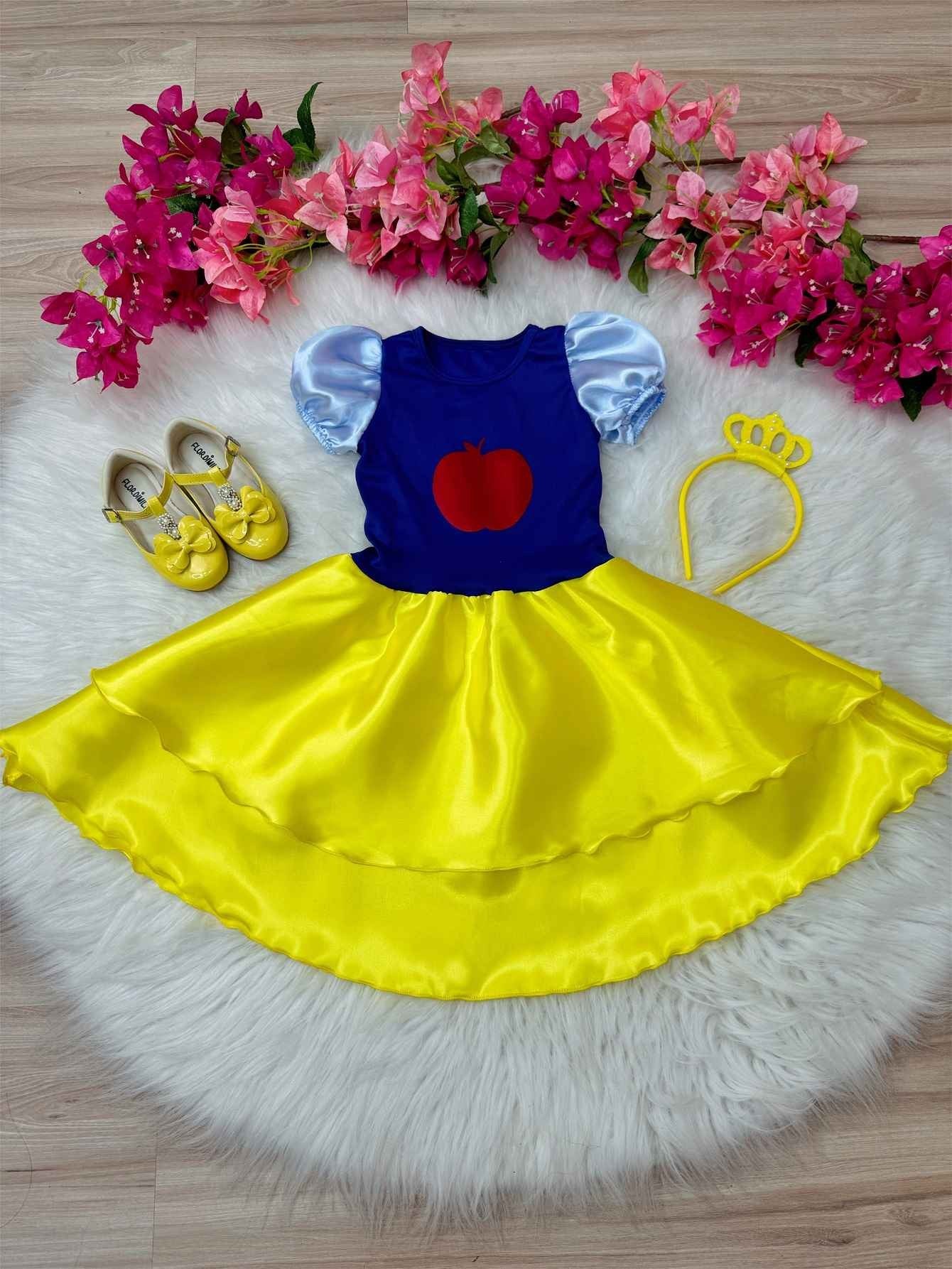 Fantasia Infantil Branca de Neve com Tiara Luxo