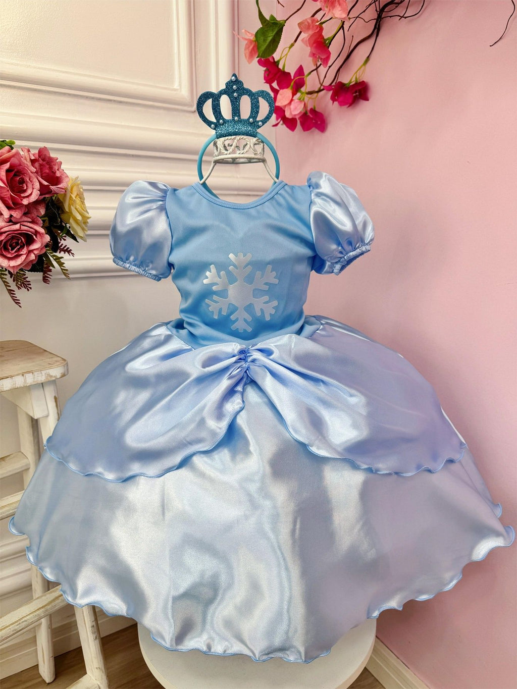 Fantasia Infantil Princesas Elsa e Anna com Tiara para Festas