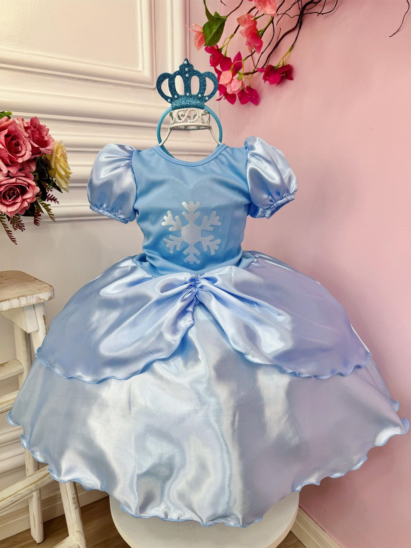 Fantasia Infantil Princesas Elsa e Anna com Tiara para Festas