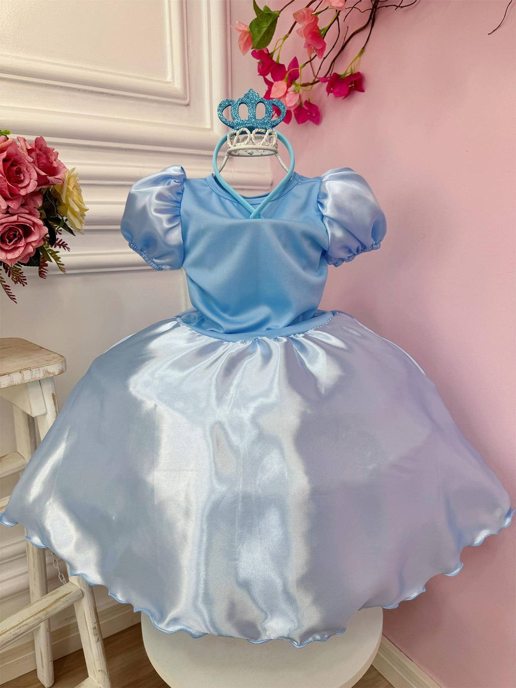 Fantasia Infantil Princesas Elsa e Anna com Tiara para Festas