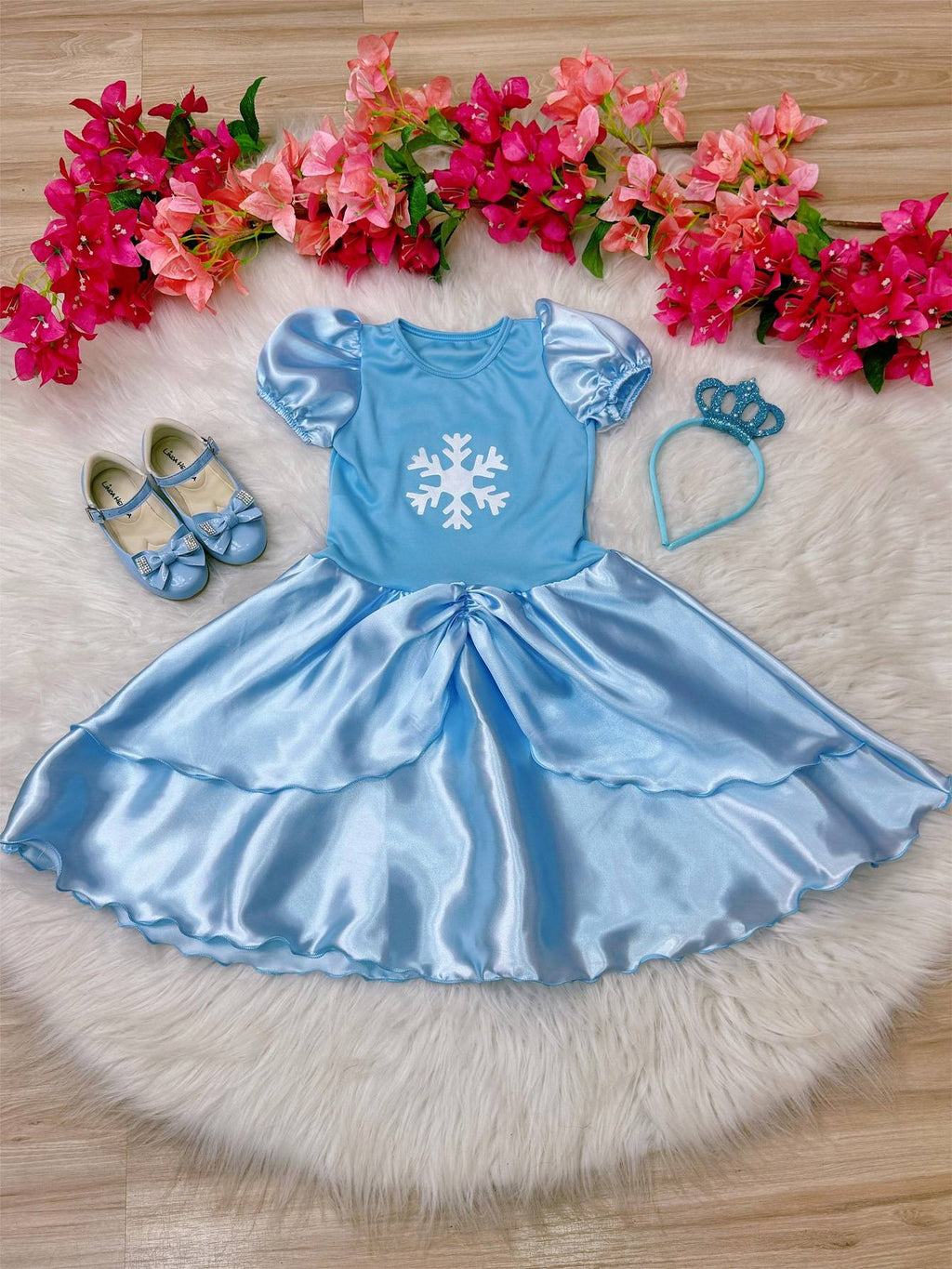 Fantasia Infantil Princesas Elsa e Anna com Tiara para Festas