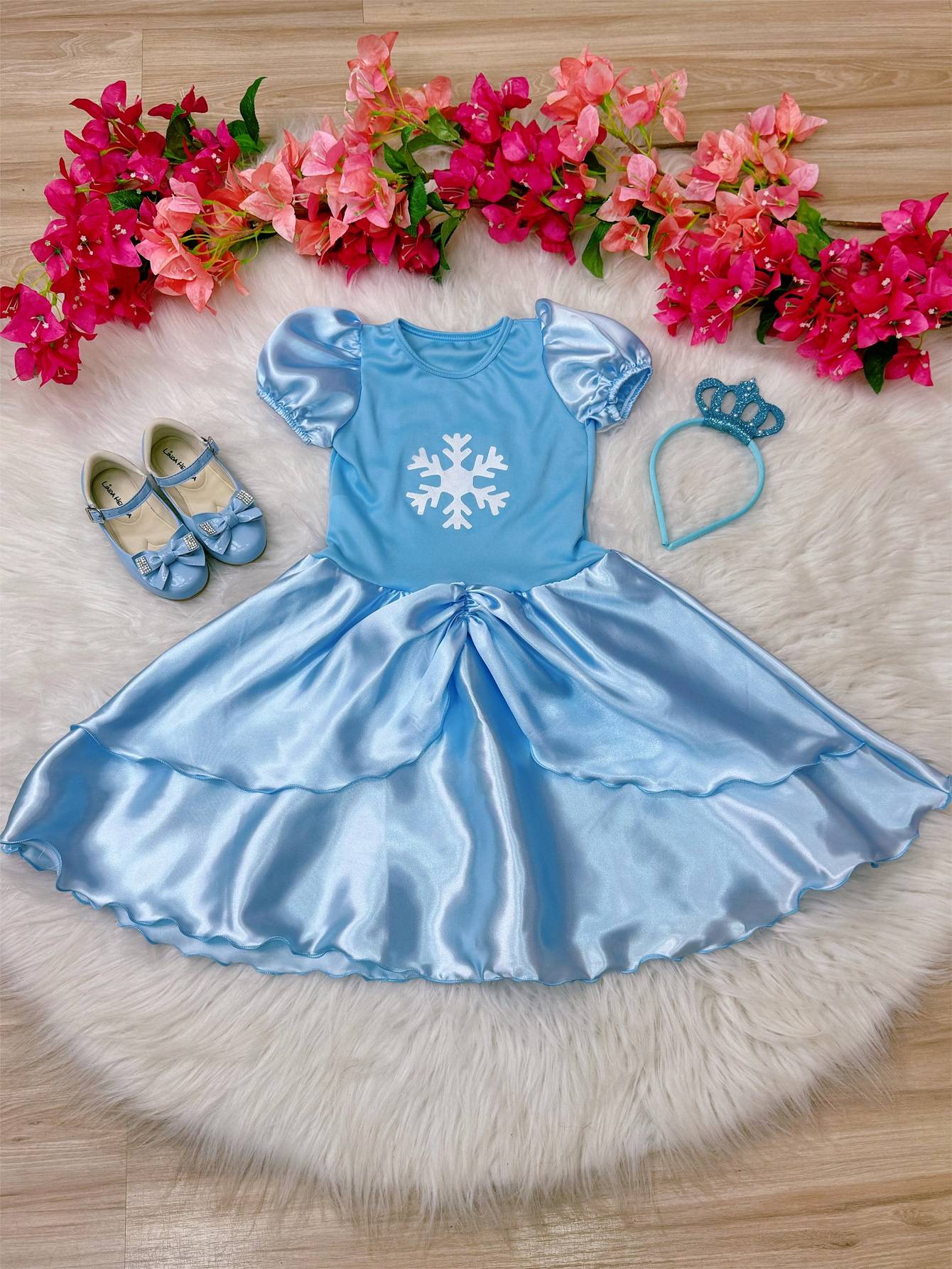 Fantasia Infantil Princesas Elsa e Anna com Tiara para Festas