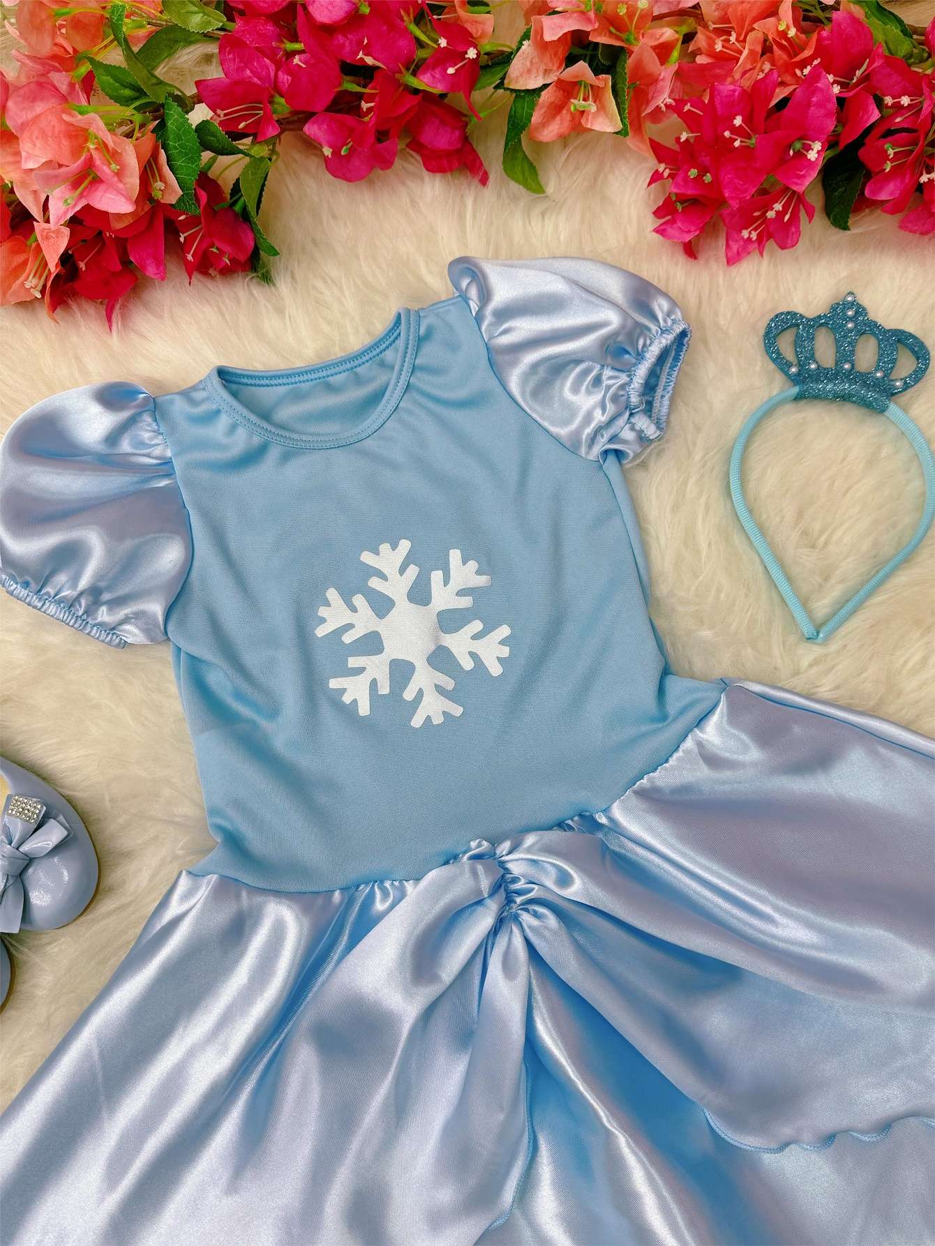 Fantasia Infantil Princesas Elsa e Anna com Tiara para Festas