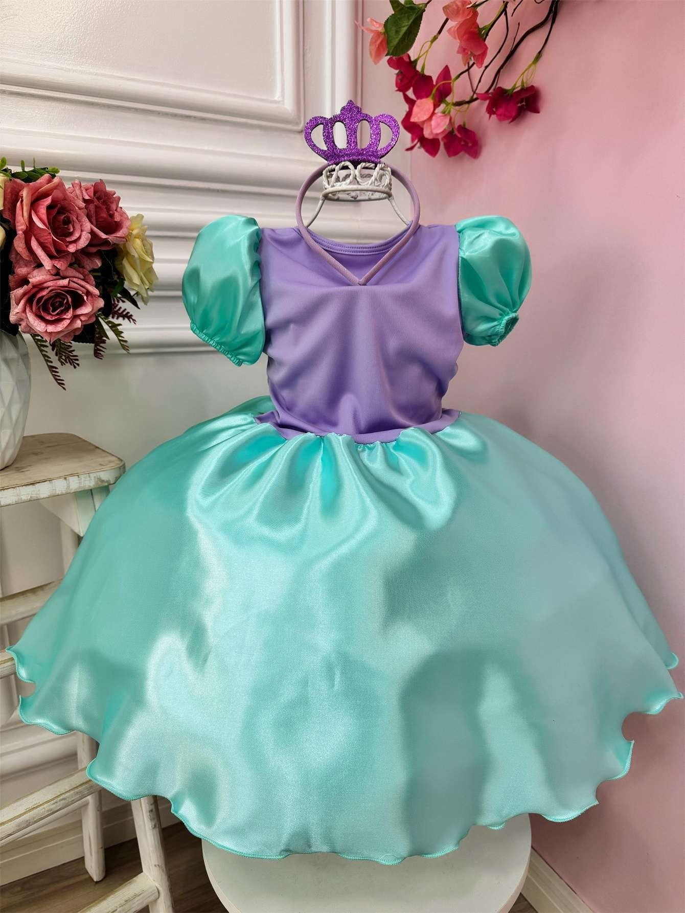 Fantasia Infantil Sereia com Tiara Luxo