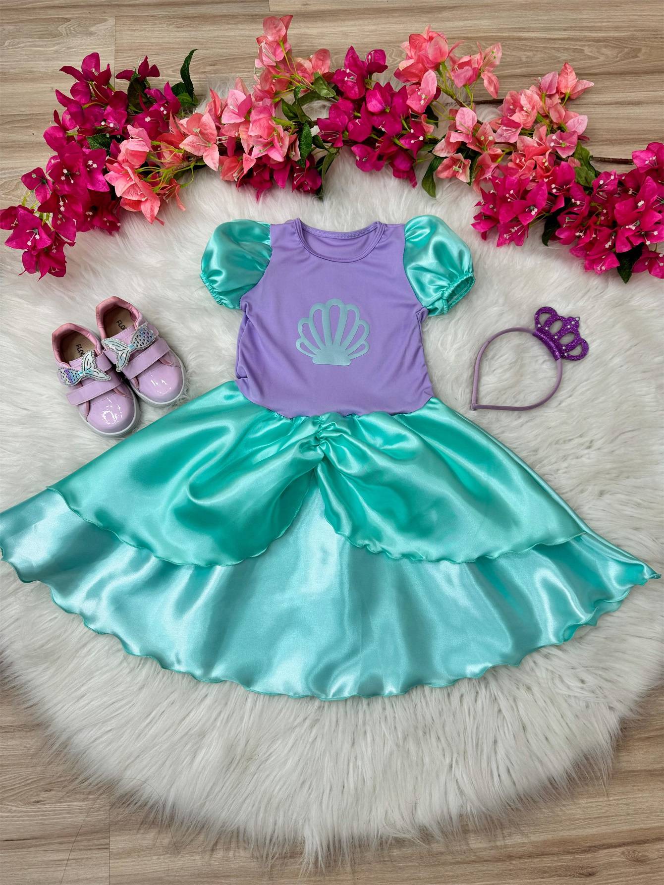 Fantasia Infantil Sereia com Tiara Luxo