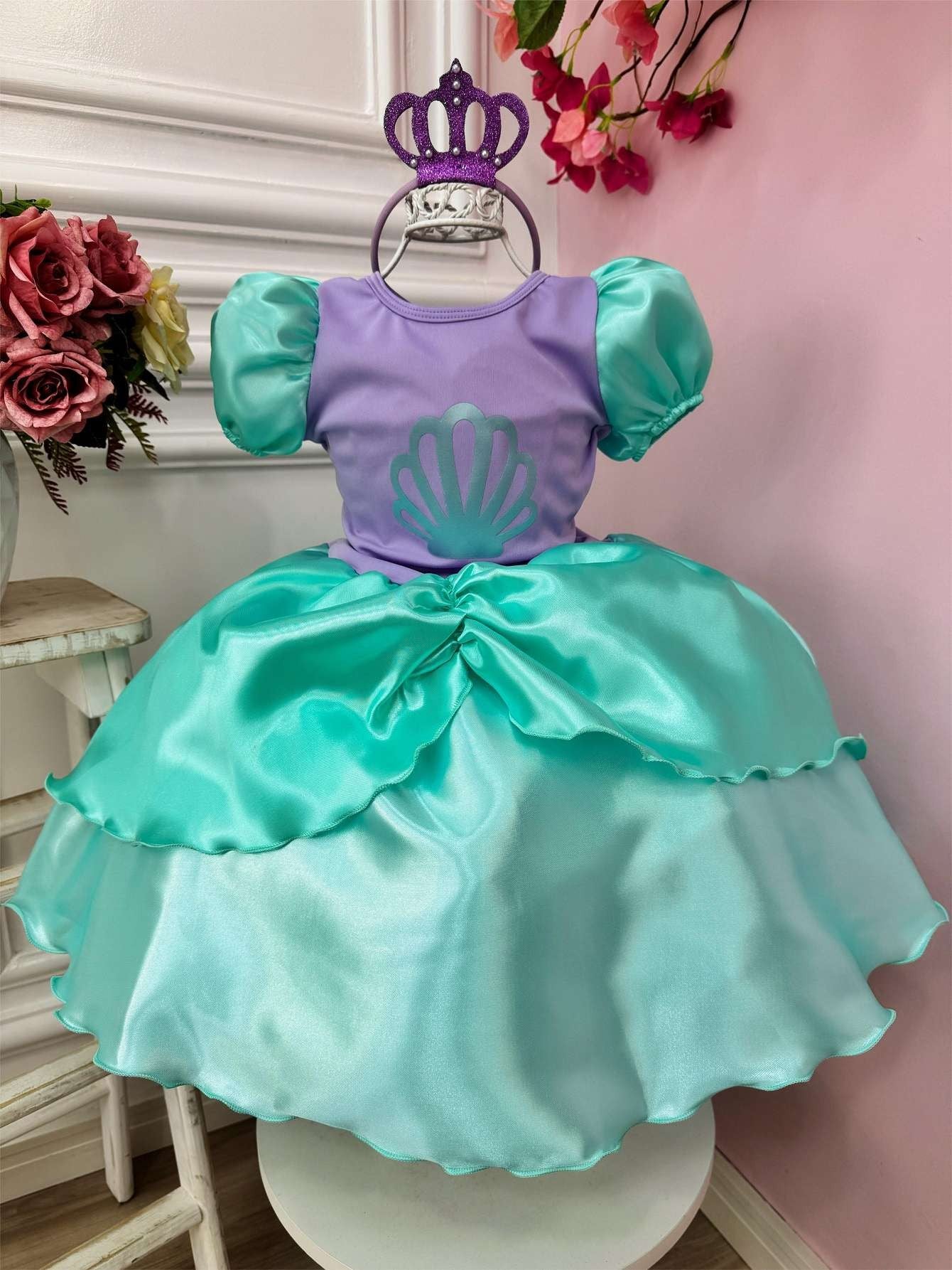Fantasia Infantil Sereia com Tiara Luxo
