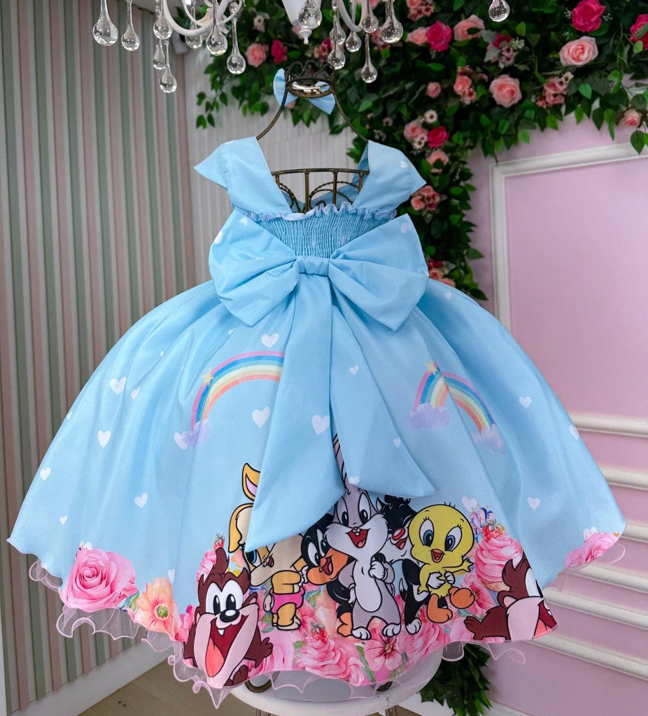 Vestido Ysa Kids Looney Tunes Baby Azul Bebe