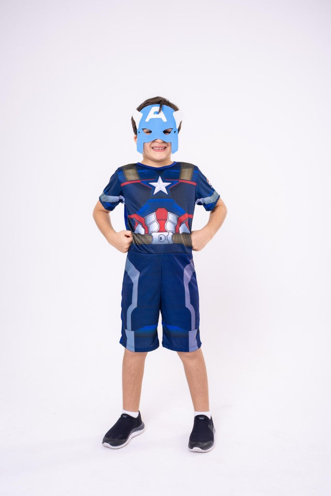 Fantasia Infantil Capitão América em Tecido Confortável e Resistente