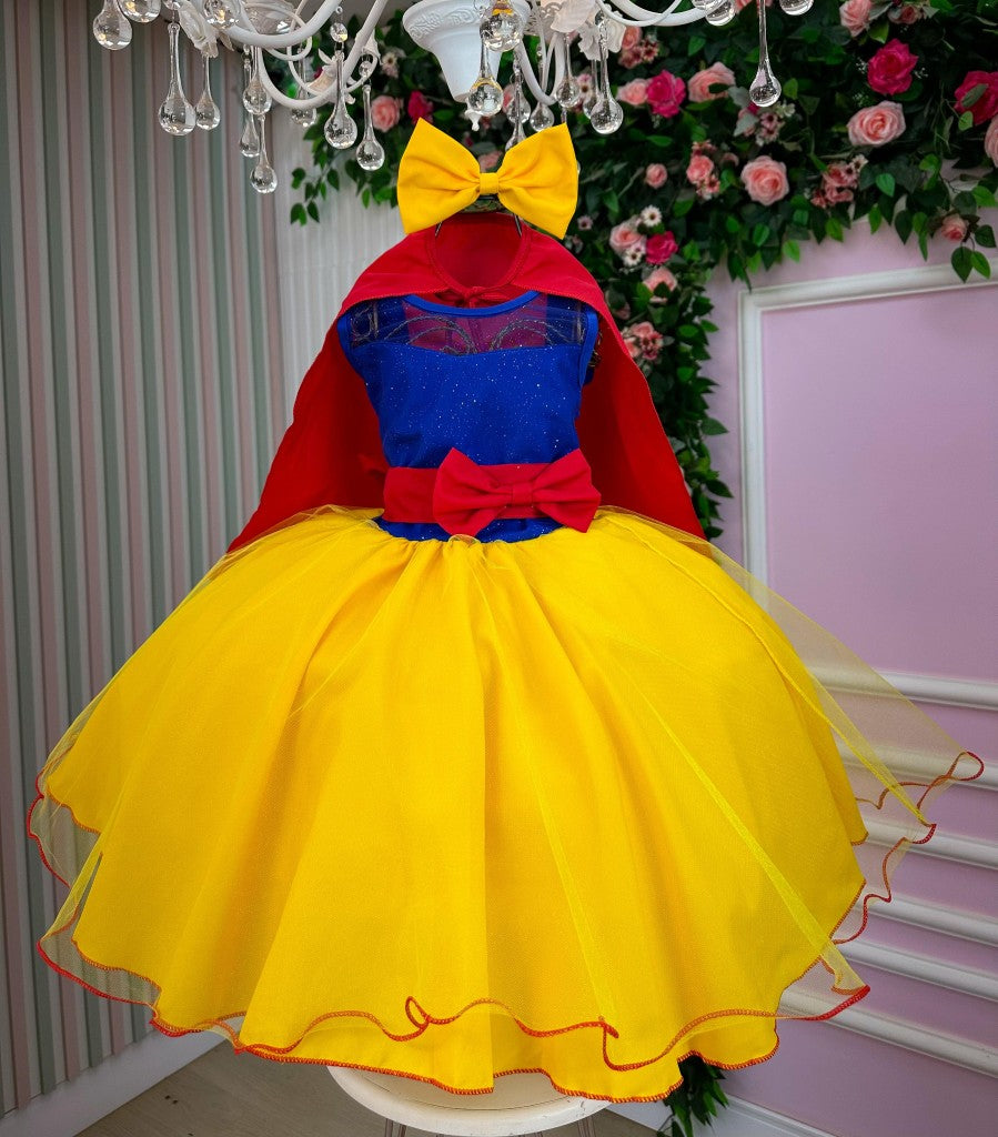 Fantasia Branca de Neve em Tecido 100% Poliéster com Capa e Laço Bico de Pato