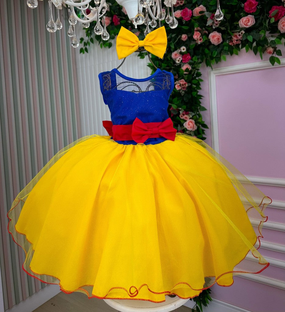 Fantasia Branca de Neve em Tecido 100% Poliéster com Capa e Laço Bico de Pato
