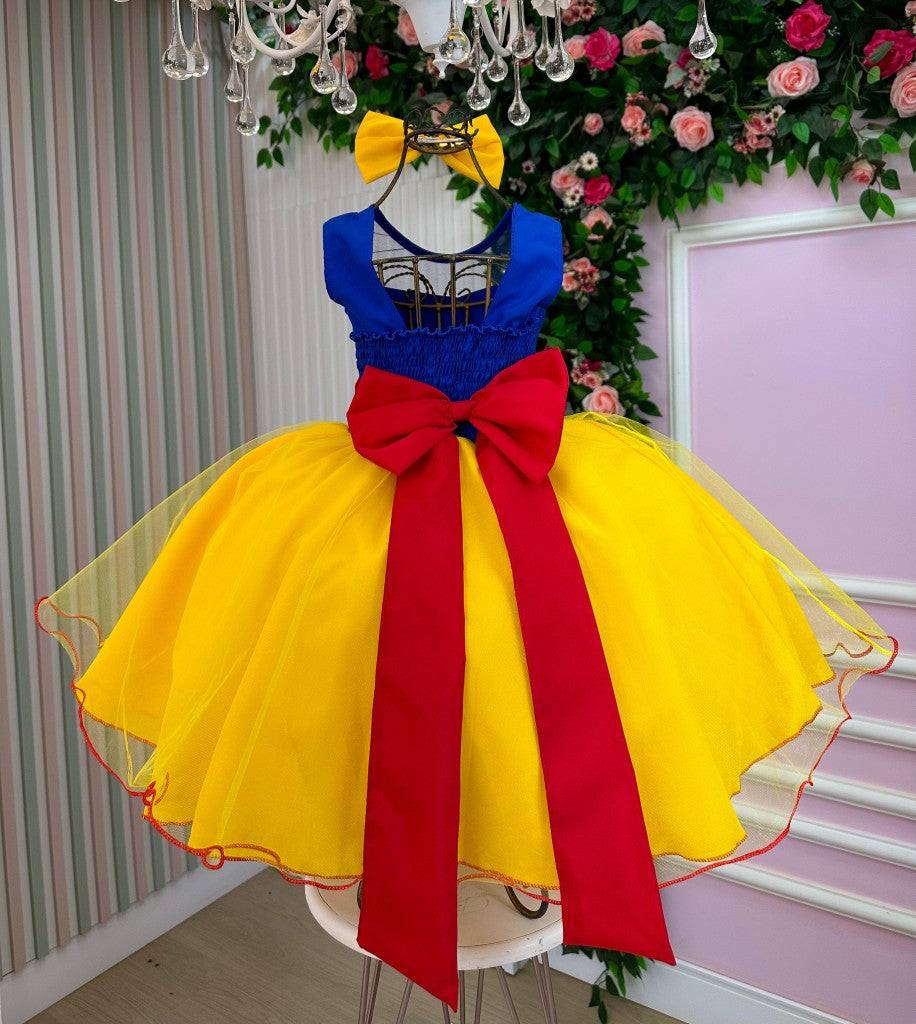 Fantasia Branca de Neve em Tecido 100% Poliéster com Capa e Laço Bico de Pato