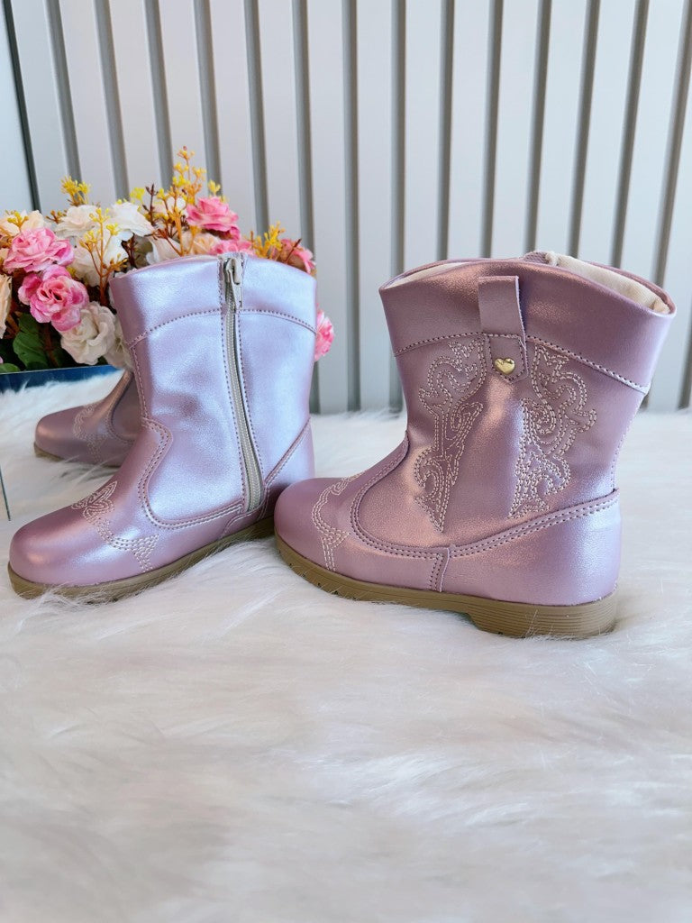 Bota Infantil Courino Metalizado Rosa com Zíper para Inverno