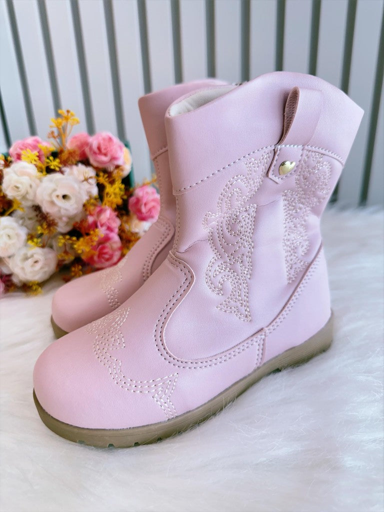 Bota Infantil Rosa Claro em Courino com Laço para Inverno
