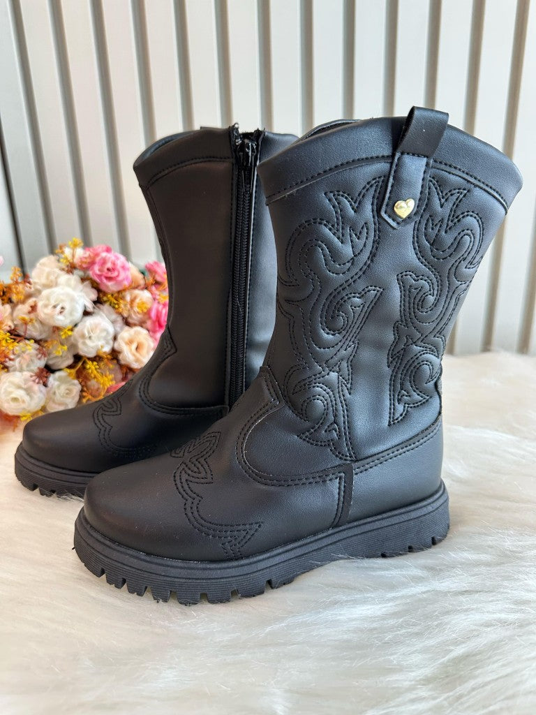 Bota Infantil em Courino Preto com Zíper para Inverno