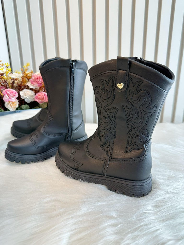 Bota Infantil em Courino Preto com Zíper para Inverno