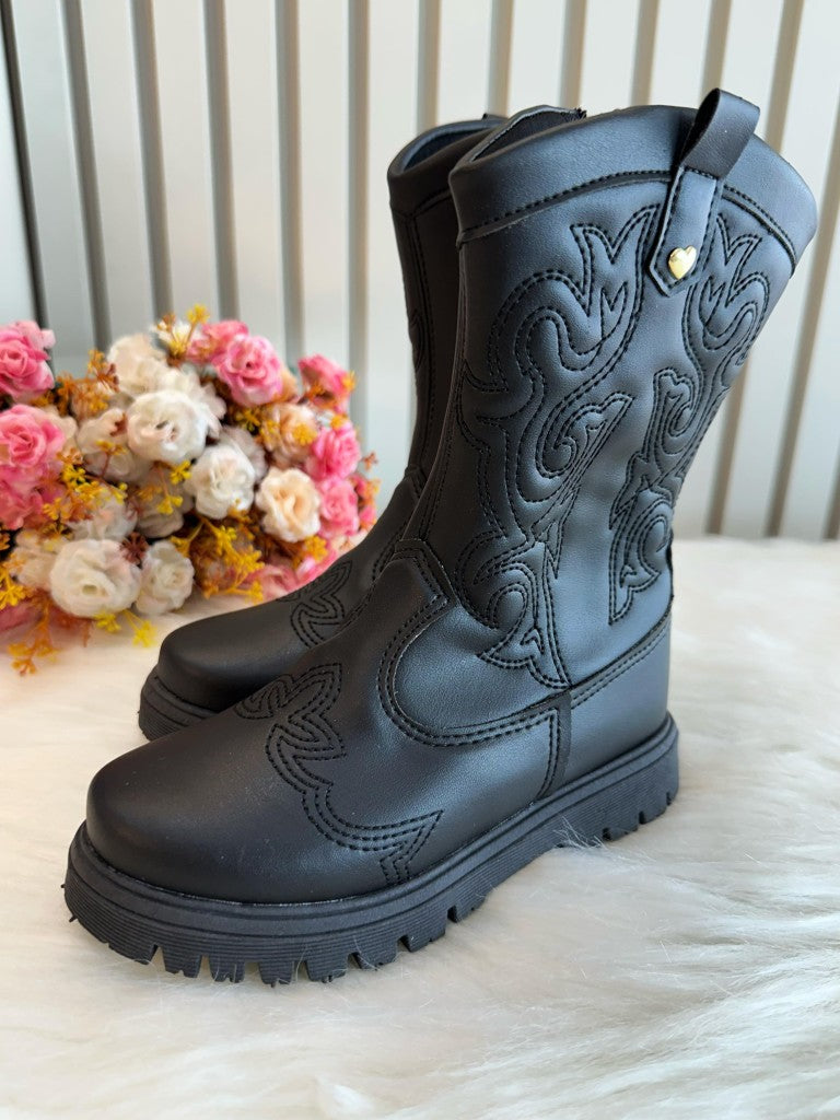 Bota Infantil em Courino Preto com Zíper para Inverno