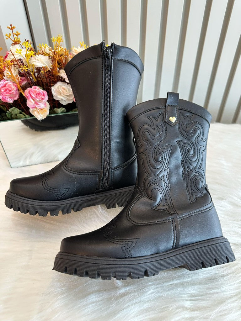 Bota Infantil em Courino Preto com Zíper para Inverno