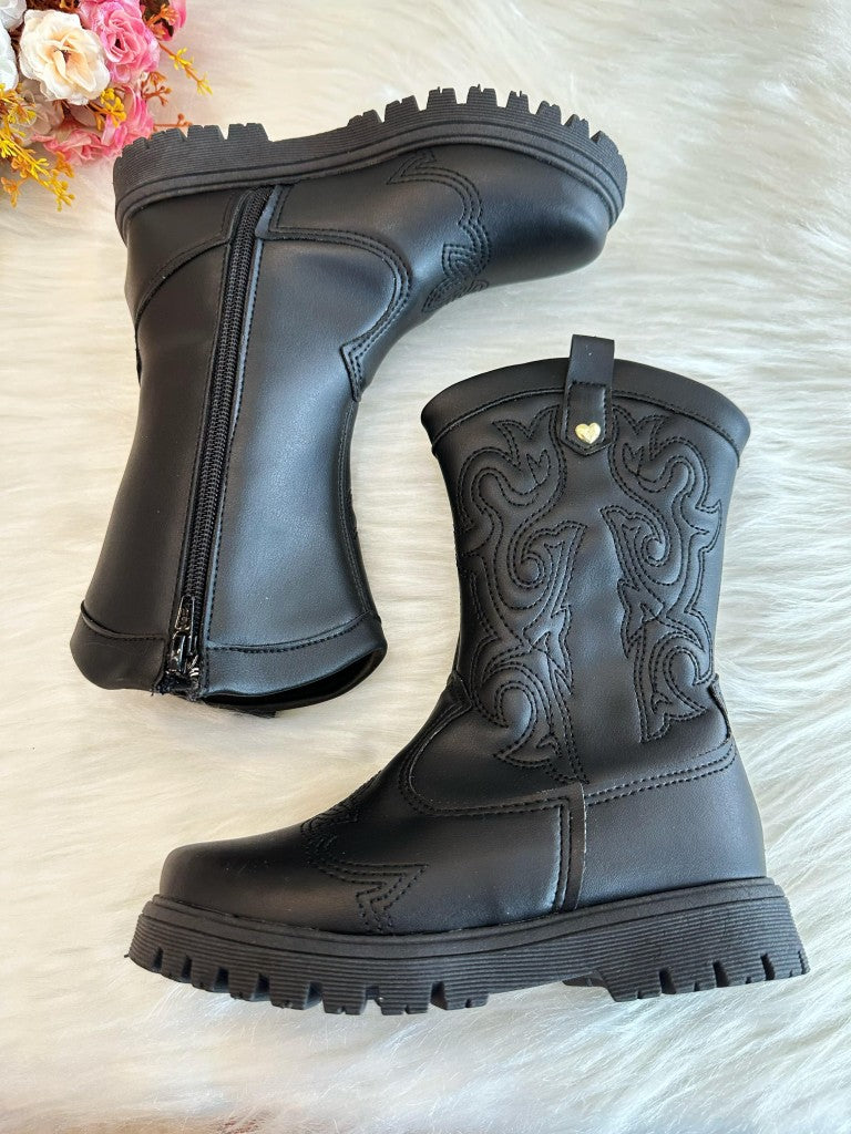Bota Infantil em Courino Preto com Zíper para Inverno