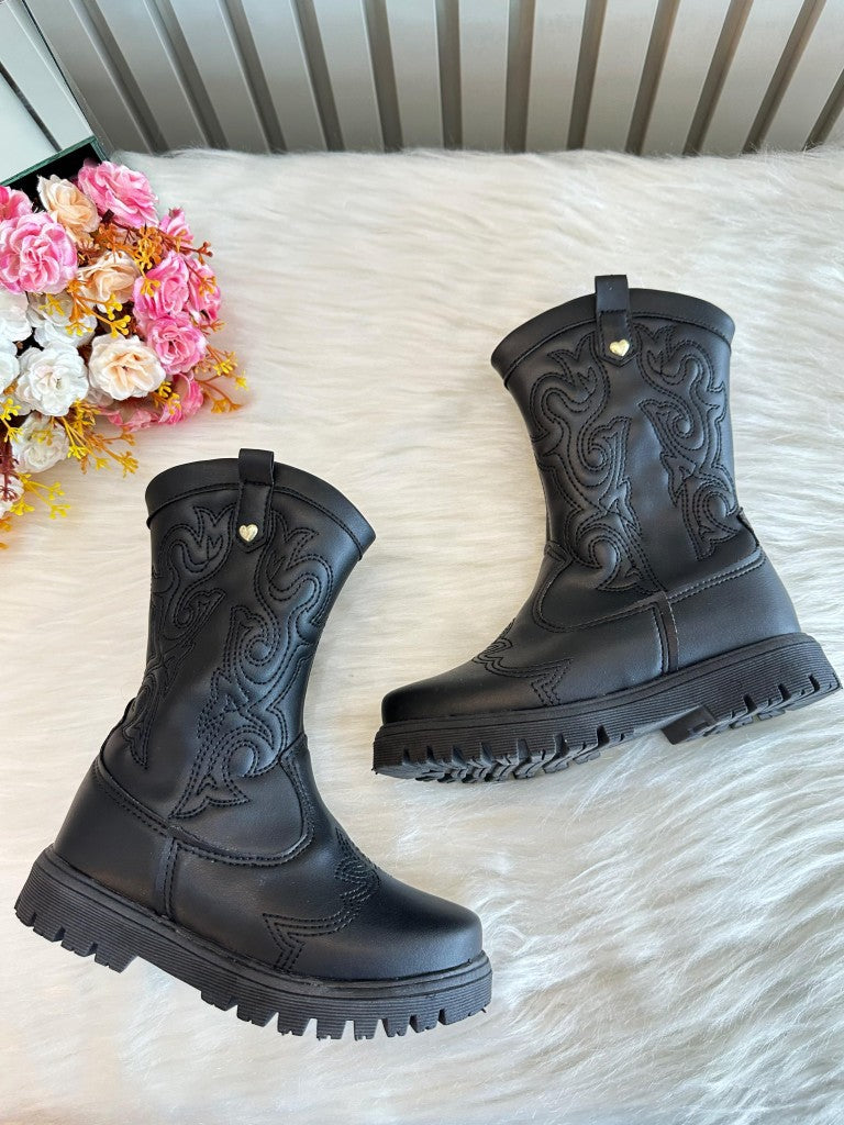 Bota Infantil em Courino Preto com Zíper para Inverno