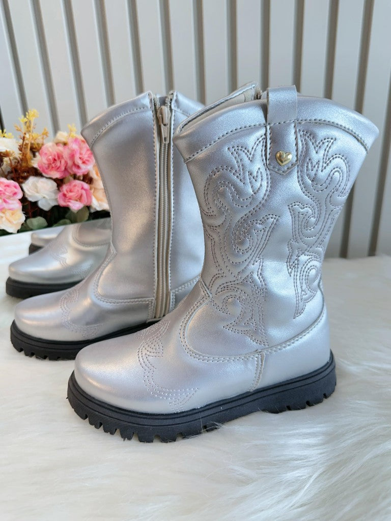 Bota Infantil em Courino Prata com Zíper para Inverno
