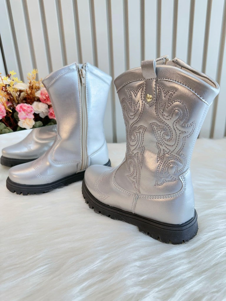 Bota Infantil em Courino Prata com Zíper para Inverno