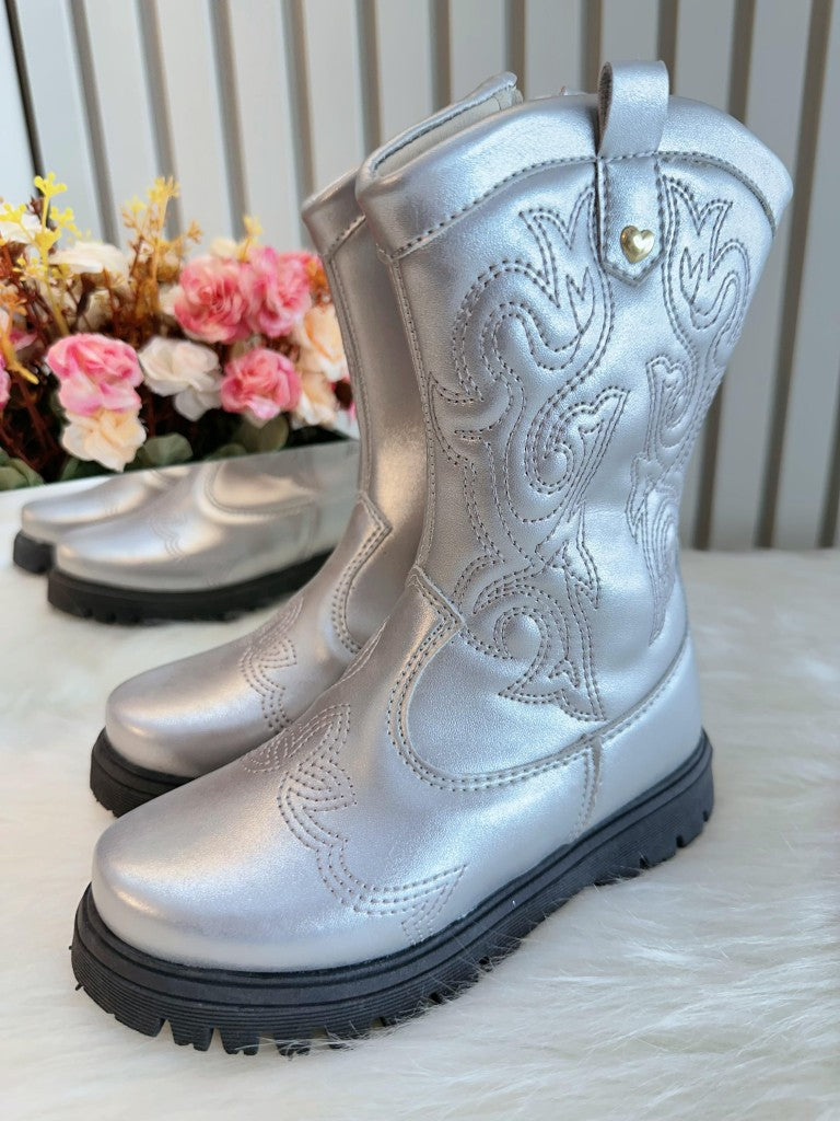 Bota Infantil em Courino Prata com Zíper para Inverno