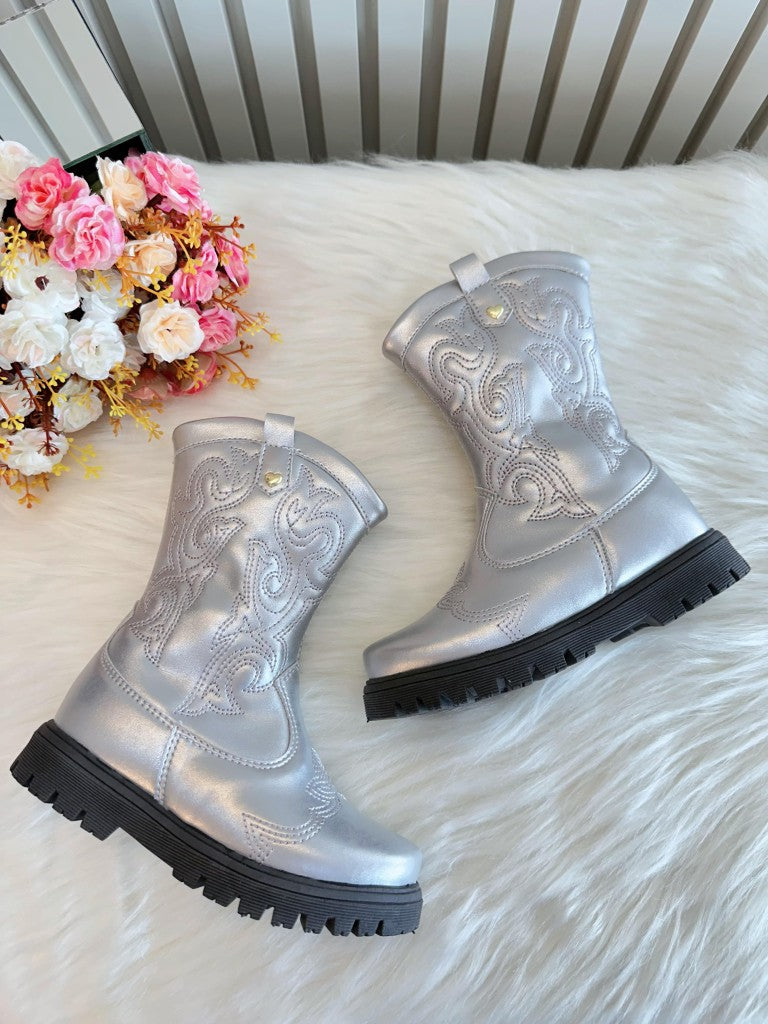 Bota Infantil em Courino Prata com Zíper para Inverno