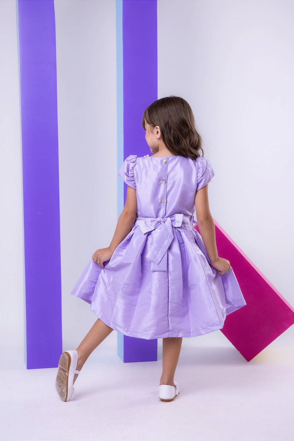 Vestido Lilás Infantil em Tecido 100% Poliéster com Laço