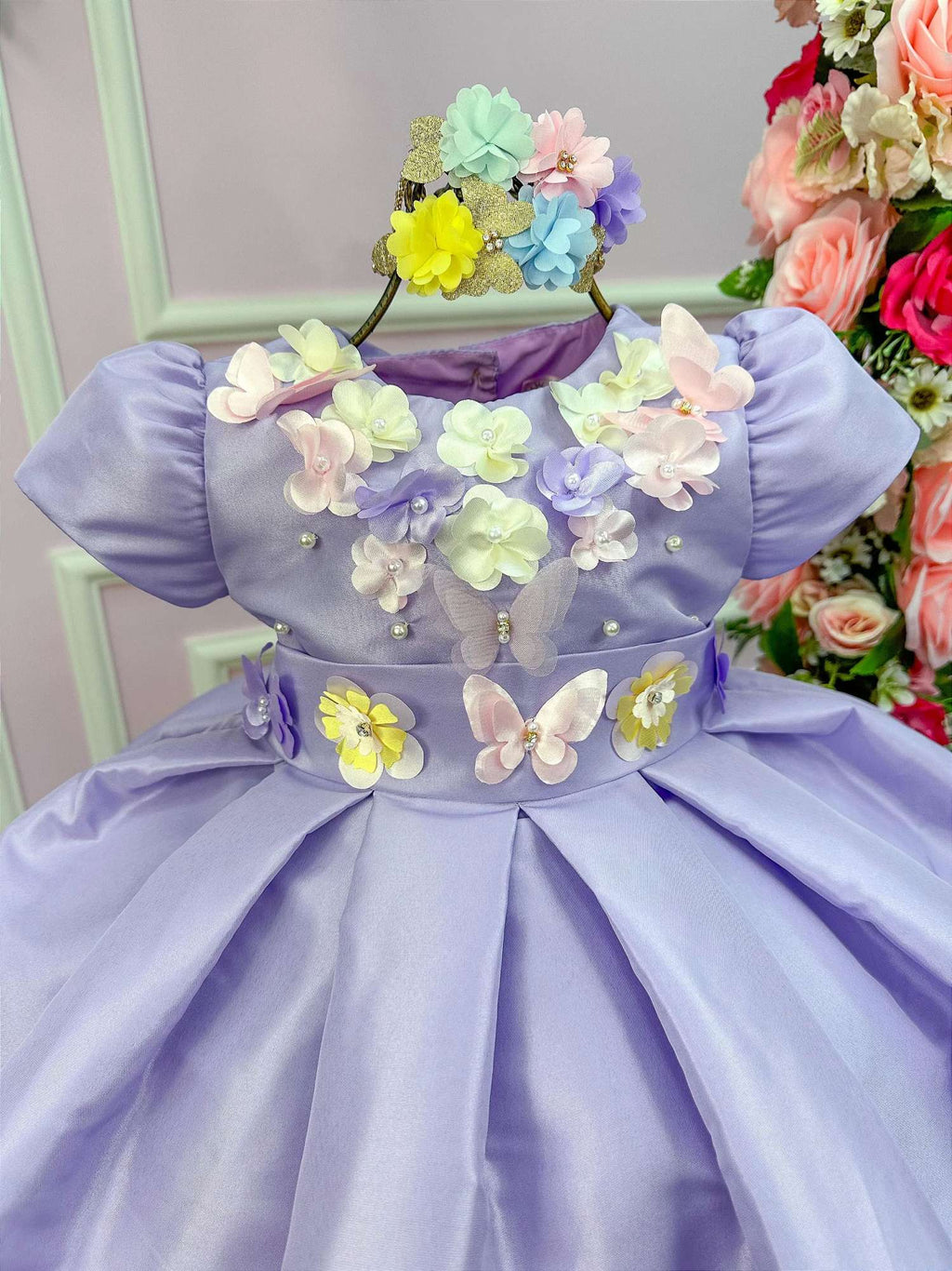 Vestido Lilás Infantil em Tecido 100% Poliéster com Laço