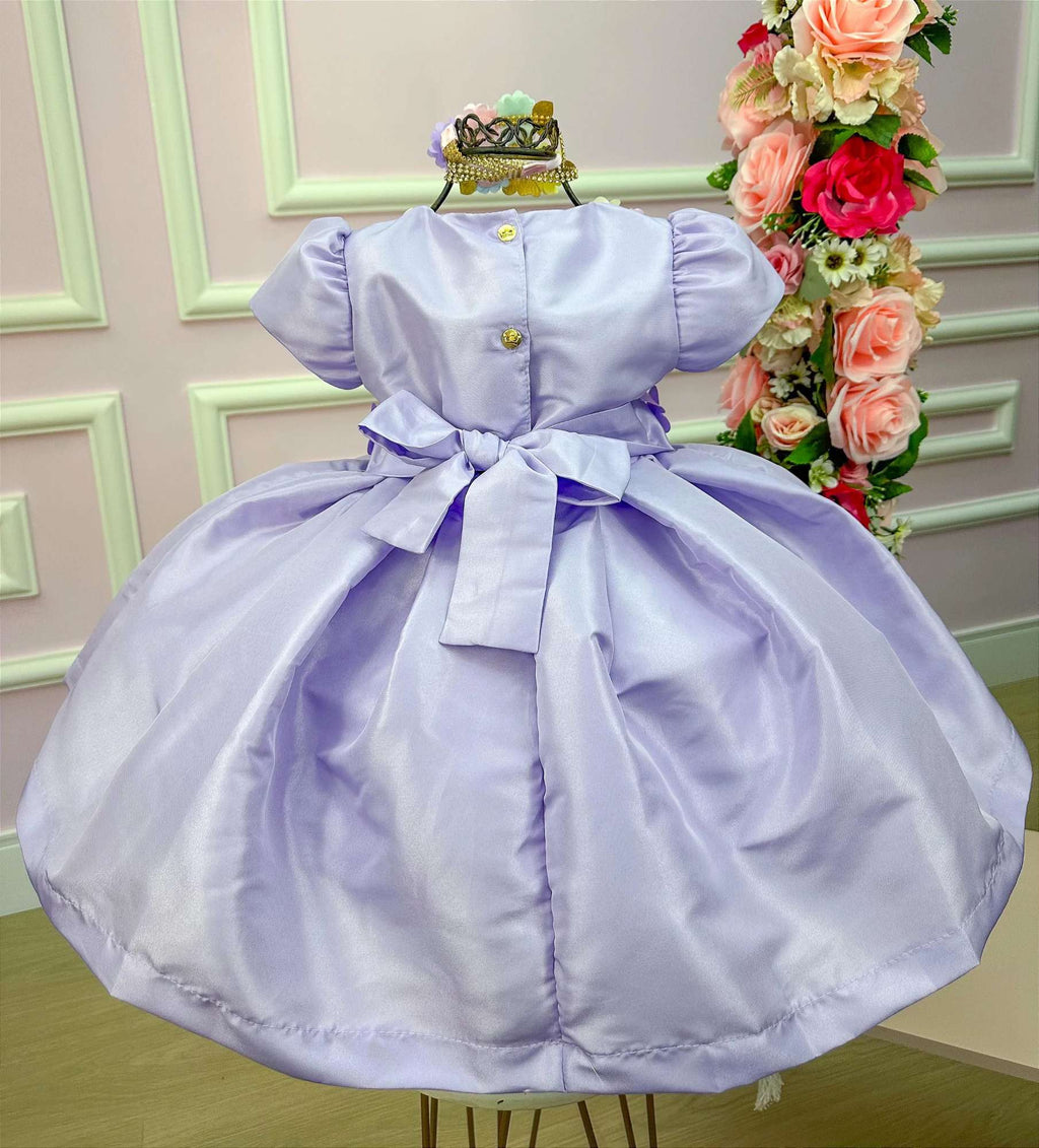 Vestido Lilás Infantil em Tecido 100% Poliéster com Laço