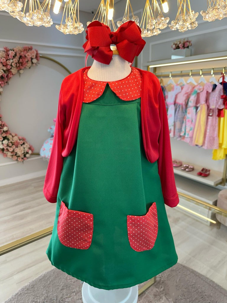 Fantasia Infantil Verde e Vermelho para Festas