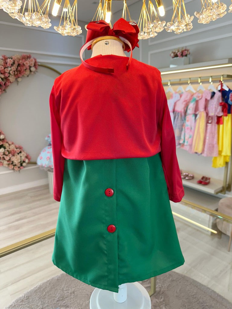 Fantasia Infantil Verde e Vermelho para Festas
