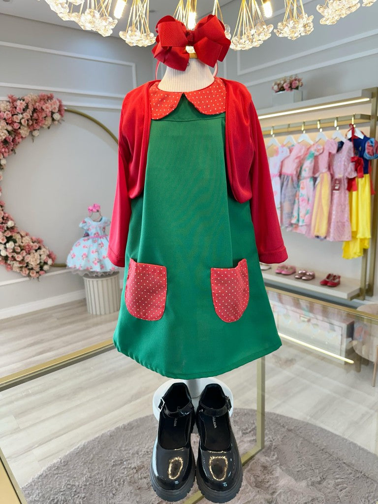 Fantasia Infantil Verde e Vermelho para Festas