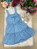 Vestido Infantil Azul Bebê em Poliéster com Laço