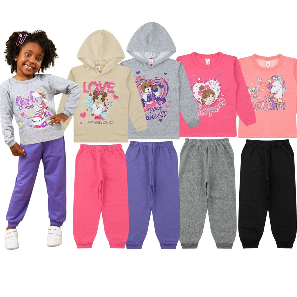 Conjunto de Moletom Infantil com 8 Peças para Meninas