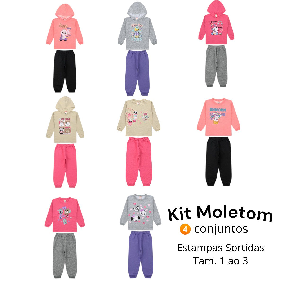Conjunto de Moletom Infantil com 8 Peças para Meninas