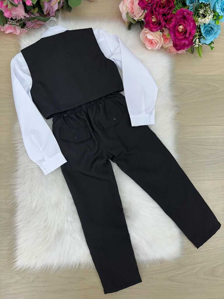 Conjunto Social Meninos Branco com Colete e Gravata Preta