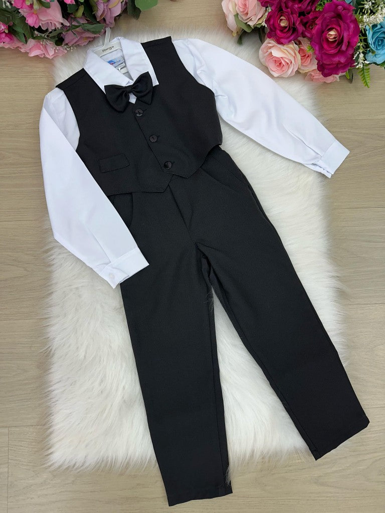 Conjunto Social Meninos Branco com Colete e Gravata Preta