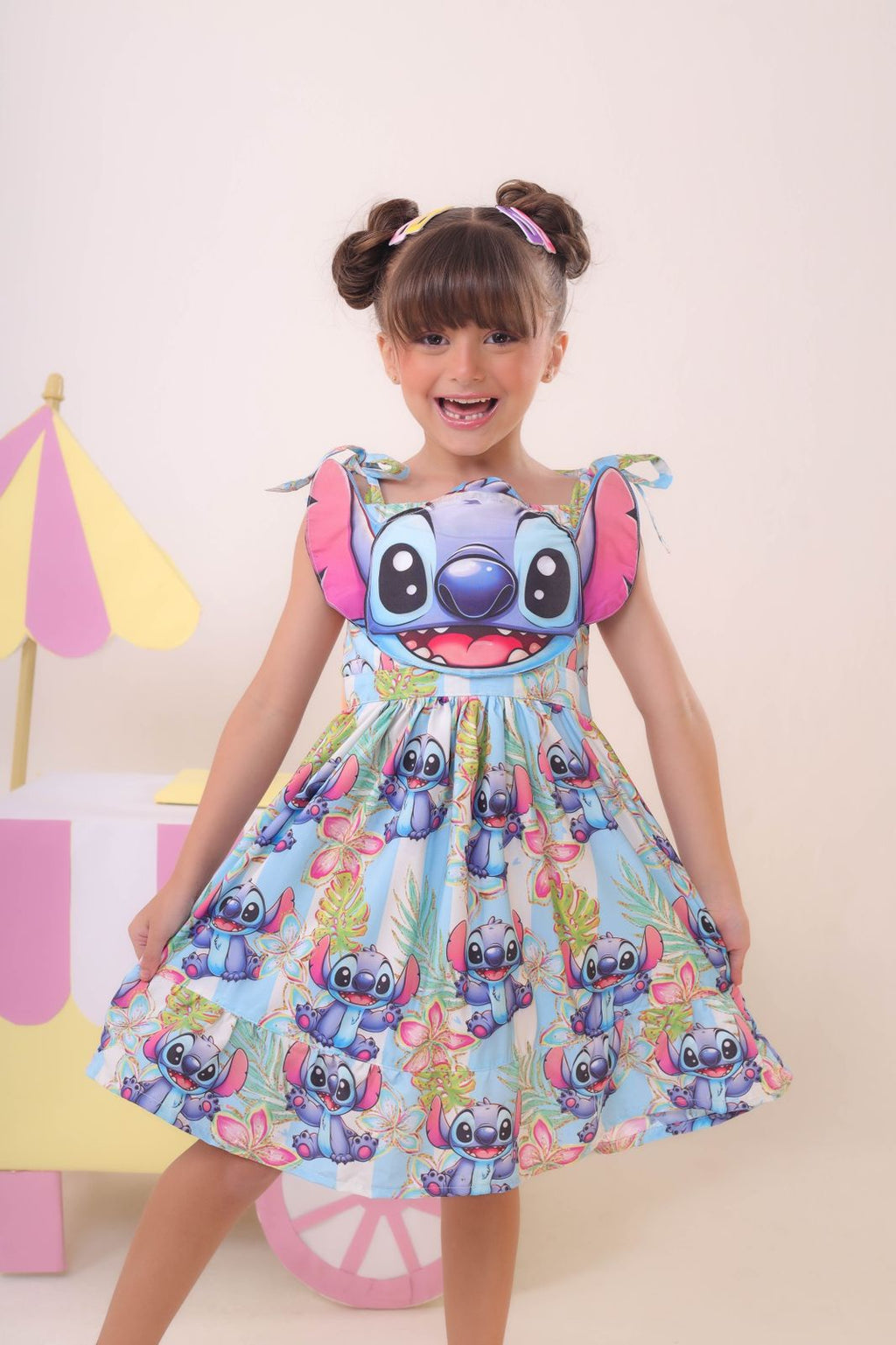 Vestido Infantil Azul Com Aplique do Stitch Tamanho 6