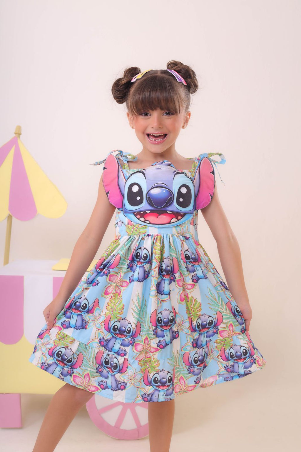 Vestido Infantil Azul Com Aplique do Stitch Tamanho 6