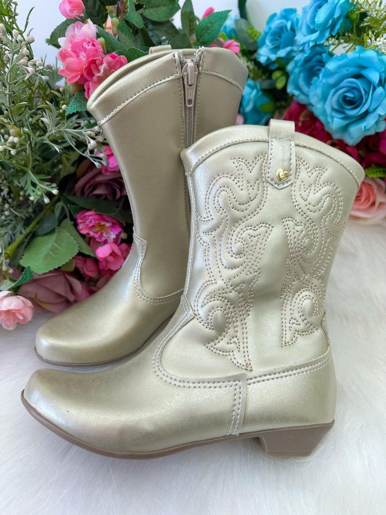 Bota Coturno Dourada em Tecido Sintético para Meninas