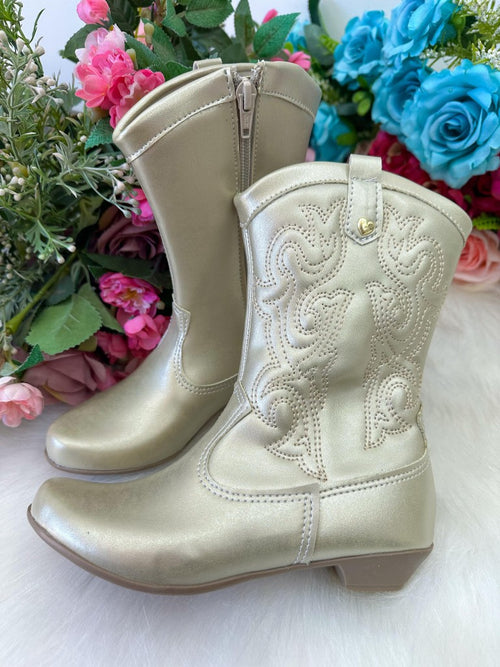 Bota Coturno Dourada em Tecido Sintético para Meninas