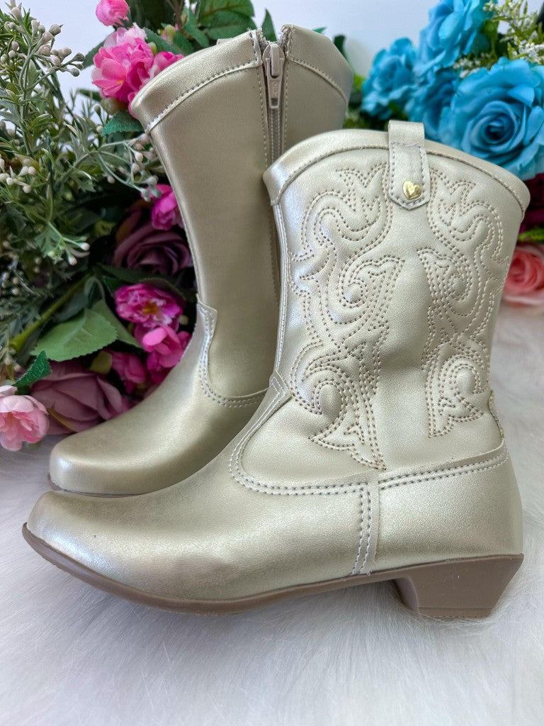 Bota Coturno Dourada em Tecido Sintético para Meninas