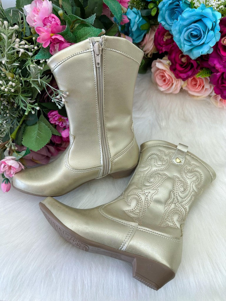 Bota Coturno Dourada em Tecido Sintético para Meninas