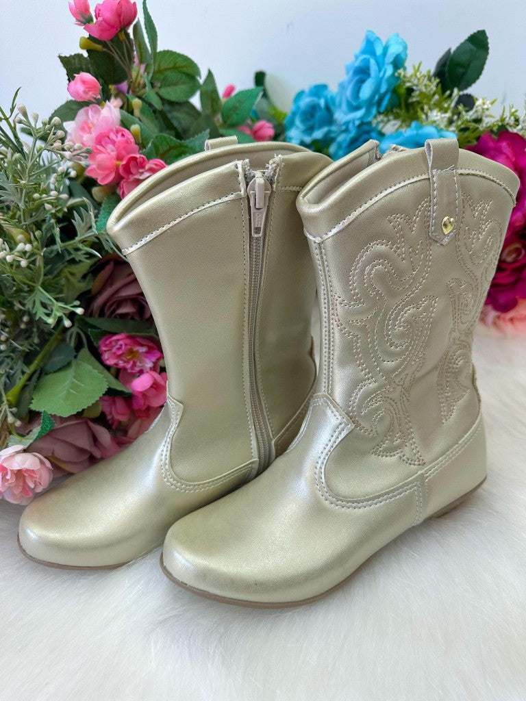 Bota Coturno Dourada em Tecido Sintético para Meninas