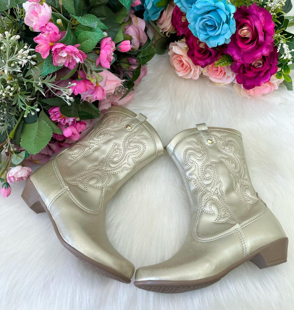 Bota Coturno Dourada em Tecido Sintético para Meninas