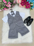 Conjunto Social Infantil Elegante em Cinza Grafite com Colete e Bermuda