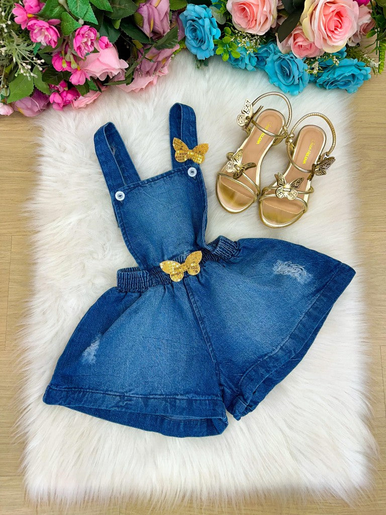 Vestido Jeans Infantil com Cinto e Laço